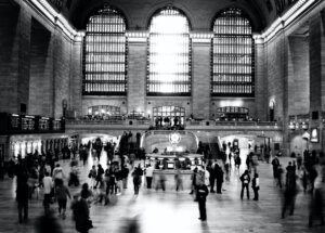 grand central station in black and white
