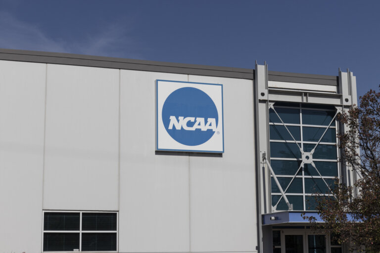 National Collegiate Athletic Association logo on a building